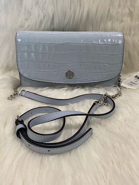 Tory Burch Light Blue Croc-Embossed Chain Crossbody